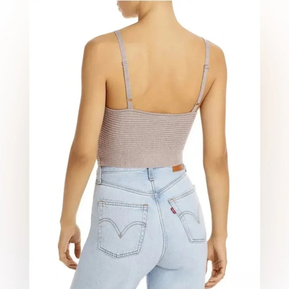 Aqua Ribbed Knit Sweetheart Bustier Crop Top in Mocha Size L - Picture 3 of 10